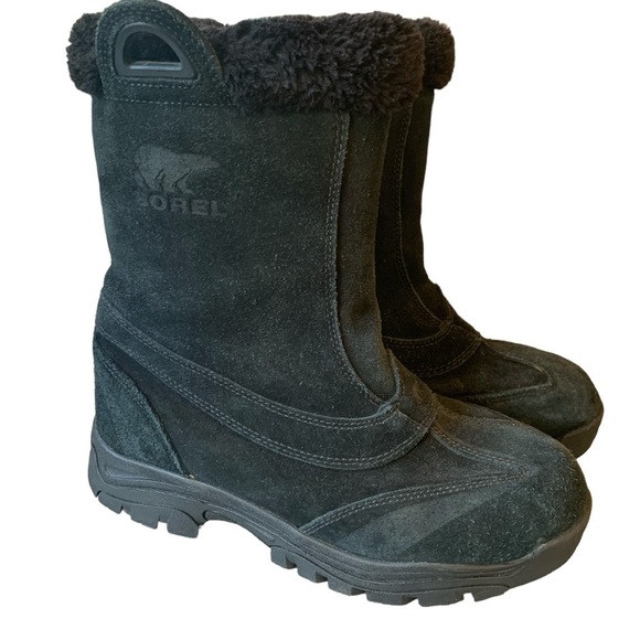 Sorel Waterfall Slip 2 Black Suede Fleece Lined Winter  Boots Women's sz 9 - Picture 1 of 9